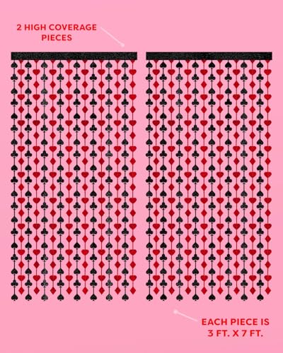 xo, Fetti Party Decorations Red and Black Casino Curtain - Set of 2 | Card Game Bachelorette Supplies, Vegas Birthday Photo Booth, Poker Party Backdrop - Image 3