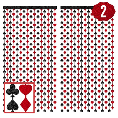 xo, Fetti Party Decorations Red and Black Casino Curtain - Set of 2 | Card Game Bachelorette Supplies, Vegas Birthday Photo Booth, Poker Party Backdrop - Image 1