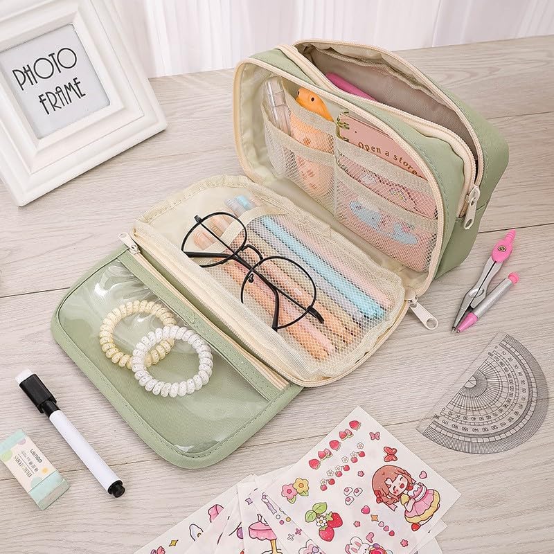 MsAnya Pencil Case Pen Bag, Muti-Layers Big Capacity Pencil Pouch Pen Organizer Durable Stationery Holder for Marker Organization School Supplies Office Storage Desk Organizing (green) - Image 3