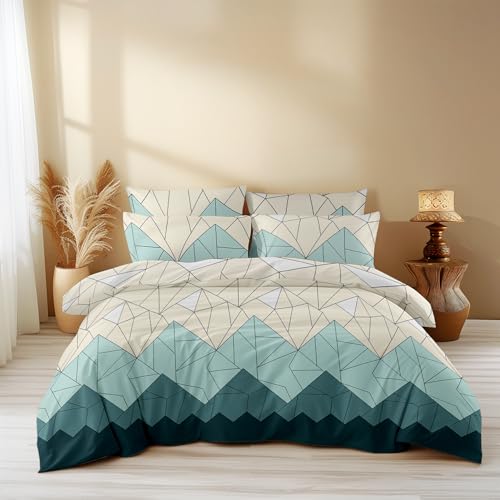 LOOMLYFE 300 TC All Season King Size AC Comforter || Blanket || Duvet with 1 King Size Elastic Fitted Bedsheet and 2 Large Pillow Cover - 4 Piece Comforter Set - BeigeGreenTRI - Image 1