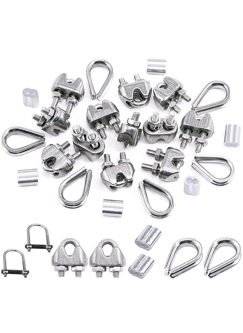 DIY Crafts DIY Crafts 8X 1xKit, 8X M2 (1/16") Wire Steel Rope Set, M2 Wire Rope Cable Clip Clamp, M2 Stainless Steel Thimble, 2mm Aluminum Crimping Loop Sleeve Perfect for 1/8 inch Wire Rope Cable (8X 1xKit)  - Image 1