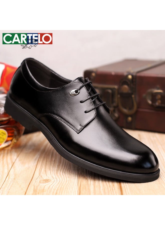 Cartelo British Leather Business Formal Casual Men's Low-top Lace-up Leather Shoes 511, Black, Size 39 - Image 2