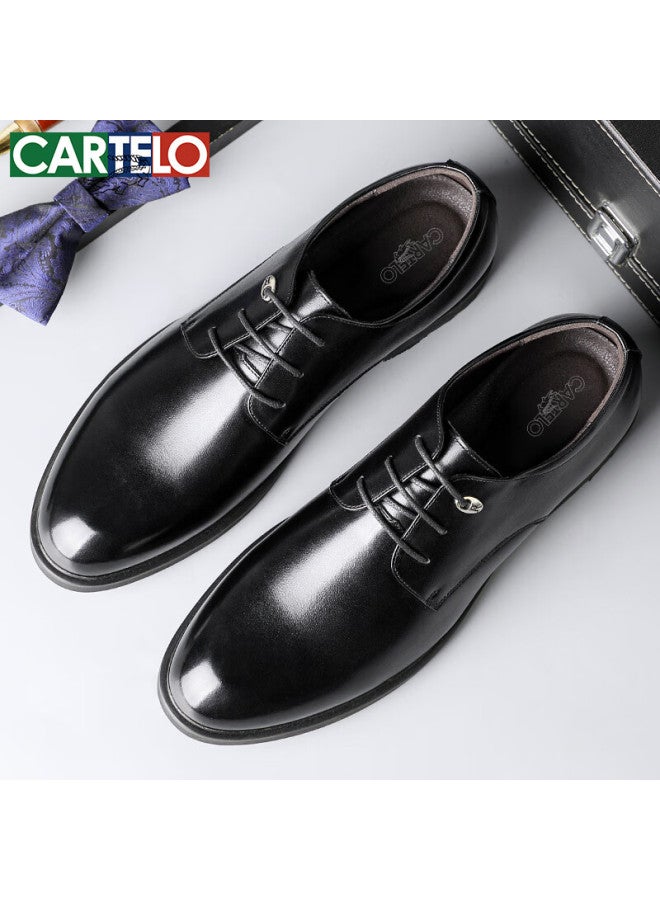 Cartelo British Leather Business Formal Casual Men's Low-top Lace-up Leather Shoes 511, Black, Size 39 - Image 4