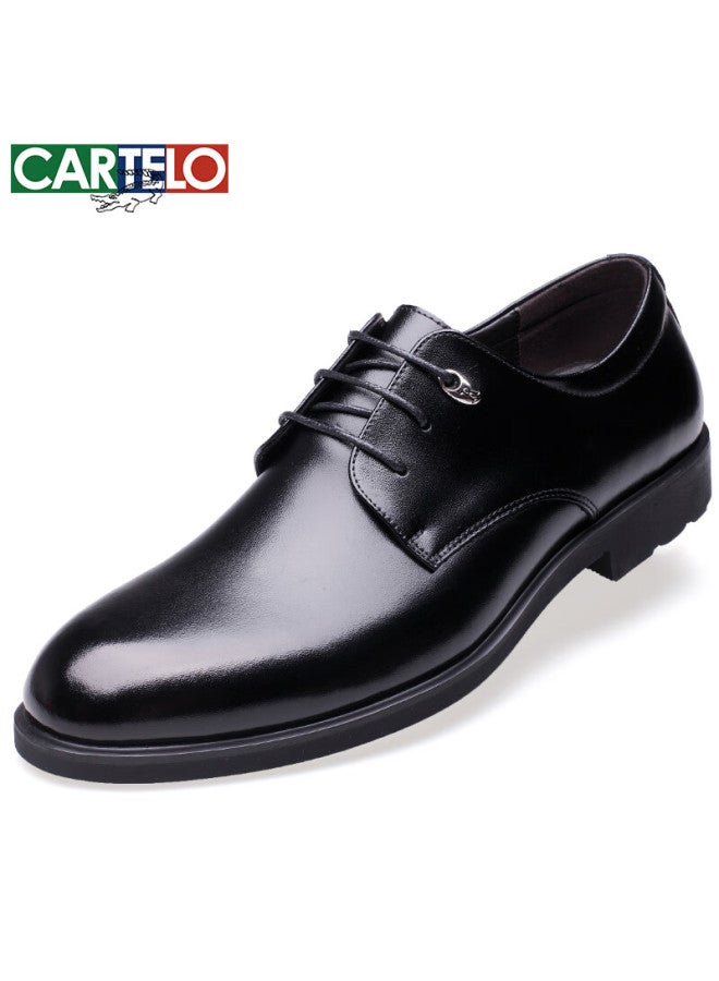 Cartelo British Leather Business Formal Casual Men's Low-top Lace-up Leather Shoes 511, Black, Size 39 - Image 1