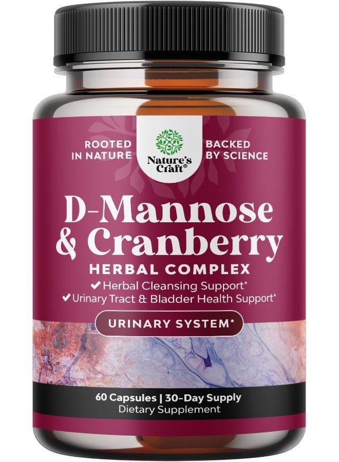 Natures Craft كبسولات دي مانوز مع مستخلص التوت البري - كبسولات دي مانوز لتنظيف الكلى ودعم الكبد وصحة المسالك البولية للنساء - كبسولات دي مانوز 1000 ملغ مع الكركديه والهندباء 60 عدداً - Image 1