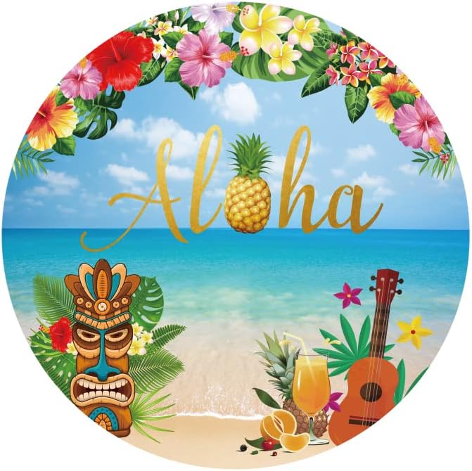 Yeele خلفية دائرية صيفية من ييلي 6x6 قدم ألوها مع زهور استوائية شاطئية لتصوير الخلفيات وزينة تيكي لعيد الميلاد وحفلات الموسيقى واحتفالات استحمام الأطفال وديكورات طاولة الكعك وملحقات استوديو التصوير - Image 3