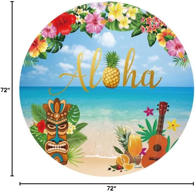 Yeele خلفية دائرية صيفية من ييلي 6x6 قدم ألوها مع زهور استوائية شاطئية لتصوير الخلفيات وزينة تيكي لعيد الميلاد وحفلات الموسيقى واحتفالات استحمام الأطفال وديكورات طاولة الكعك وملحقات استوديو التصوير - Image 5