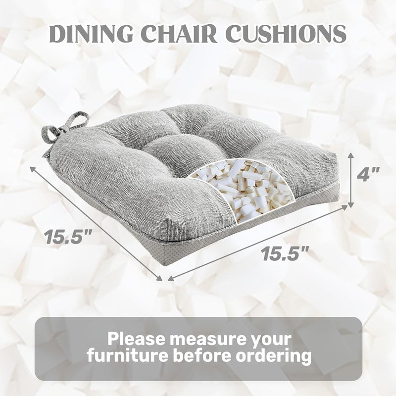 puredown ® Chair Cushions for Dining Chairs, Tufted Memory Foam Chair Pads with Non-Slip Backing, Kitchen Seat Cushions with Ties, Washable Seat Pad Set of 4, 15.5" x 15.5" x 4", Light Grey - Image 2