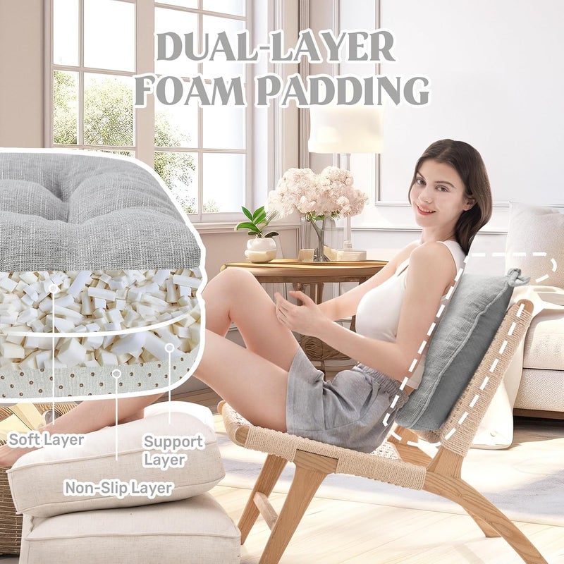 puredown ® Chair Cushions for Dining Chairs, Tufted Memory Foam Chair Pads with Non-Slip Backing, Kitchen Seat Cushions with Ties, Washable Seat Pad Set of 4, 15.5" x 15.5" x 4", Light Grey - Image 3