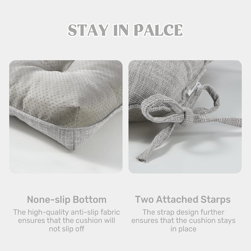 puredown ® Chair Cushions for Dining Chairs, Tufted Memory Foam Chair Pads with Non-Slip Backing, Kitchen Seat Cushions with Ties, Washable Seat Pad Set of 4, 15.5" x 15.5" x 4", Light Grey - Image 5