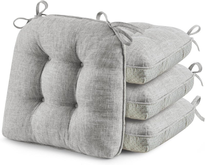 puredown ® Chair Cushions for Dining Chairs, Tufted Memory Foam Chair Pads with Non-Slip Backing, Kitchen Seat Cushions with Ties, Washable Seat Pad Set of 4, 15.5" x 15.5" x 4", Light Grey - Image 1