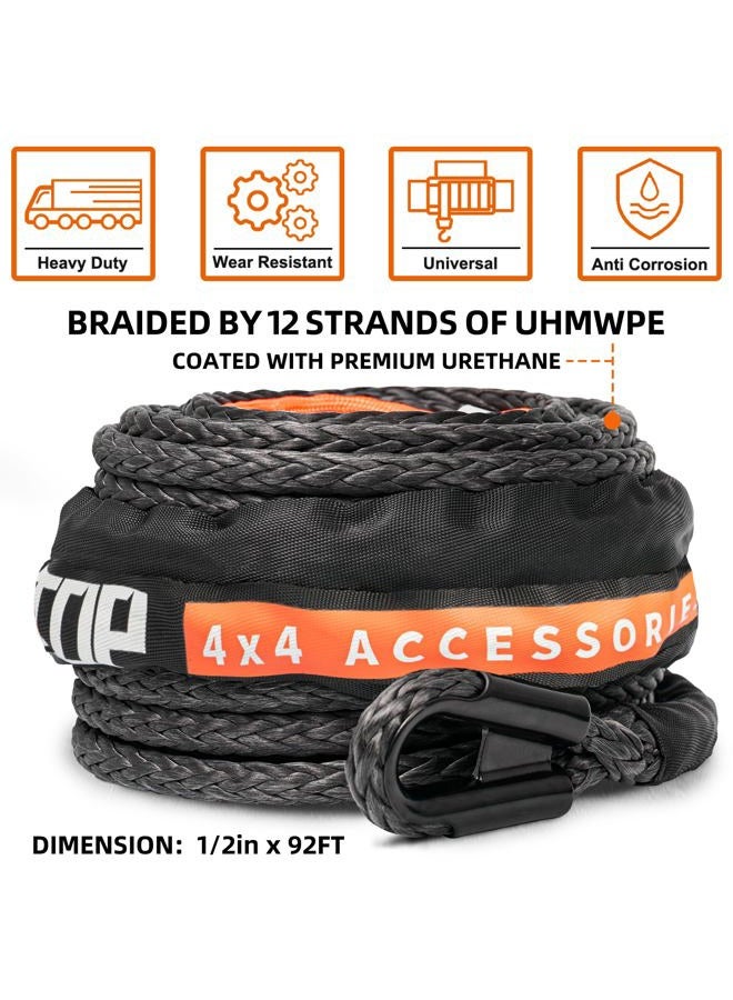ALL-TOP Synthetic Winch Rope Cable, 1/2" x92ft, 31500LBS Winch Replace Line with Protective Sleeve for Offroad Vehicle SUV Truck - Image 2