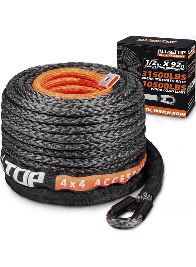 ALL-TOP Synthetic Winch Rope Cable, 1/2" x92ft, 31500LBS Winch Replace Line with Protective Sleeve for Offroad Vehicle SUV Truck - Image 1