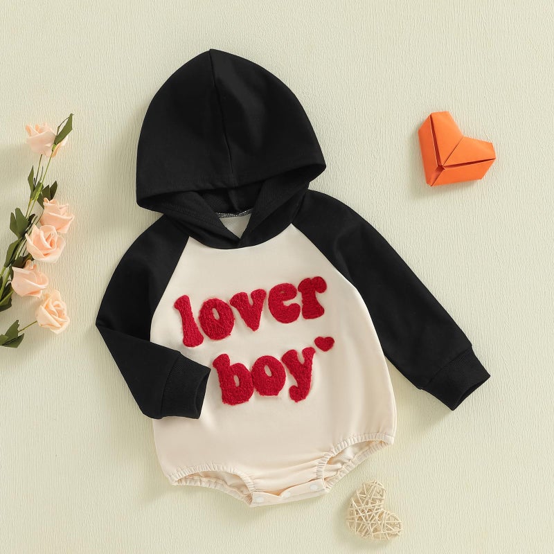 Thorn Tree Baby Boy Valentines Outfit Hooded Sweatshirt Bubble Romper Newborn Sweater Infant Onesie Hoodie (Black, 0-3 Months) - Image 3