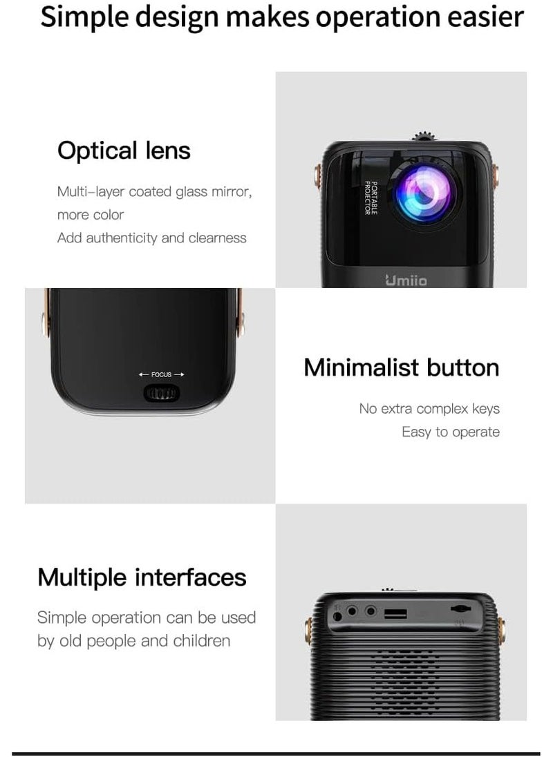 Umiio - Projector A008 Intelligent Screen Projector 5G WiFi Bluetooth Quadrangle Trapezoid 1080P Android Projector For Move Music TV Game Casting - Image 1