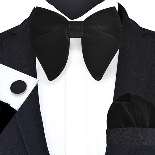 GUSLESON Solid Black Bow Ties For Men Velvet Pre-tied Bowtie and Pocket Square Cufflink Sets Adult Gifts (0571-18) - Image 2