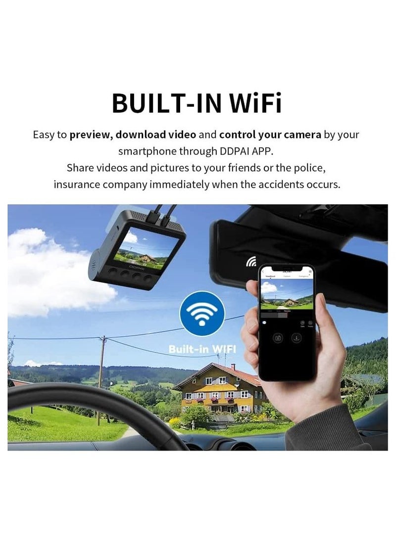 ddpai - 4K Dash Cam Front and Rear, Built-in GPS WIFI, 2160P Front, 1080P Rear Daul Dash Camera for Cars, Sony IMX415 Sensor, Super Night Vision, Dual Storage Design, 24H Parking Mode, G-Sensor, Z50-GPS - Image 1