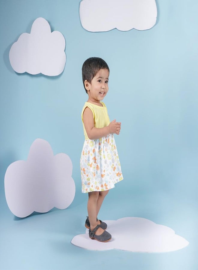 LOYZO Super Soft Baby Girl Dress - Stylish Printed Front Open Sleeveless Frock Knee Length - 100% Cotton (0-3 Months, Yellow) - Image 3