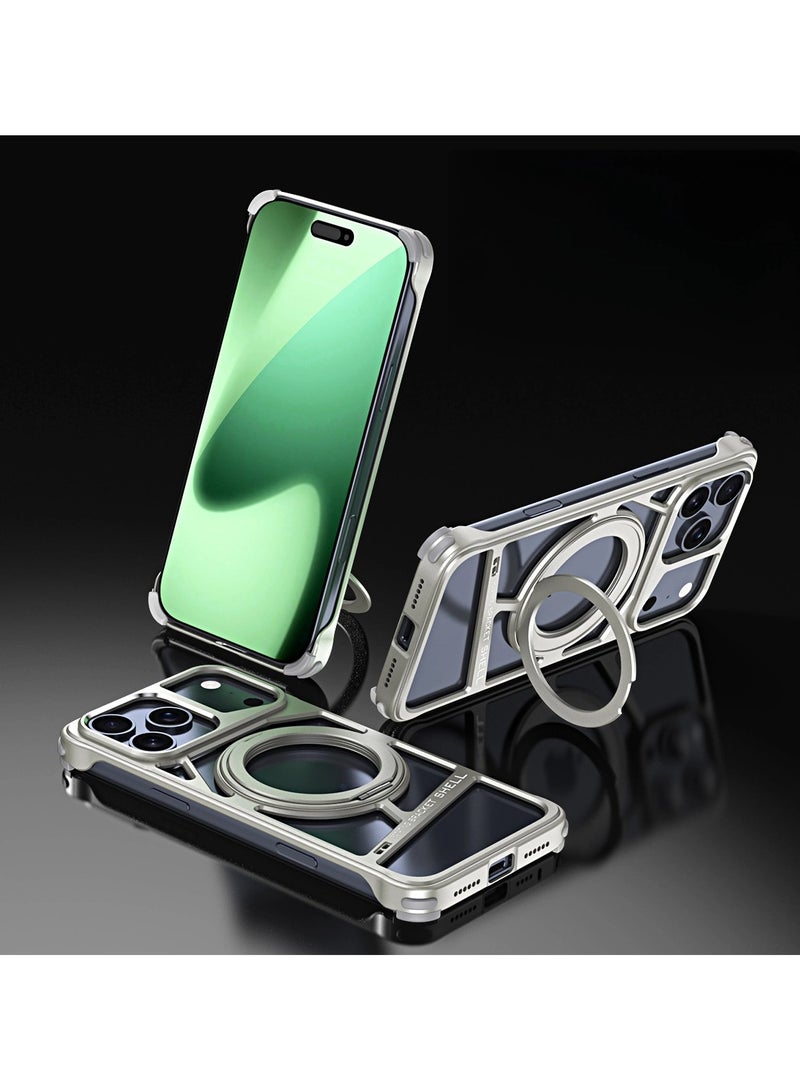 iPhone 17 Pro Rotating Stand Magnetic Metal Skeleton Thermal Protection Case Drop-proof and Wear-resistant MagSafe Compatible Case - Image 1