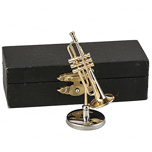 Dselvgvu Miniature Trumpet with Stand and Case Brass Mini Musical Instrument Trumpet Replica Collectible Figurines Dollhouse Accessories Model Home Decoration Display Ornament 236x079 - Image 1