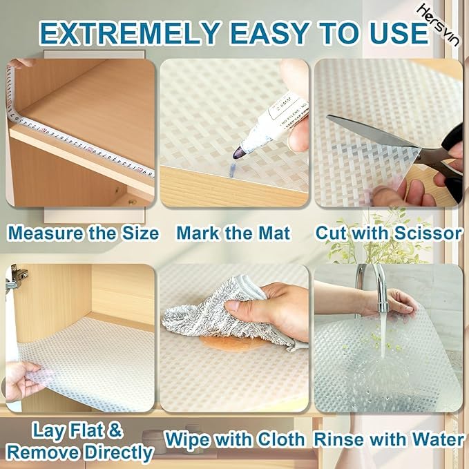 ElastPro ElastPro 45 cm X 3 m Transparent EVA Anti Slip MatSheet for Fridge Kitchen Drawer Shelf Liner Check Pattern Transparent  - Image 5