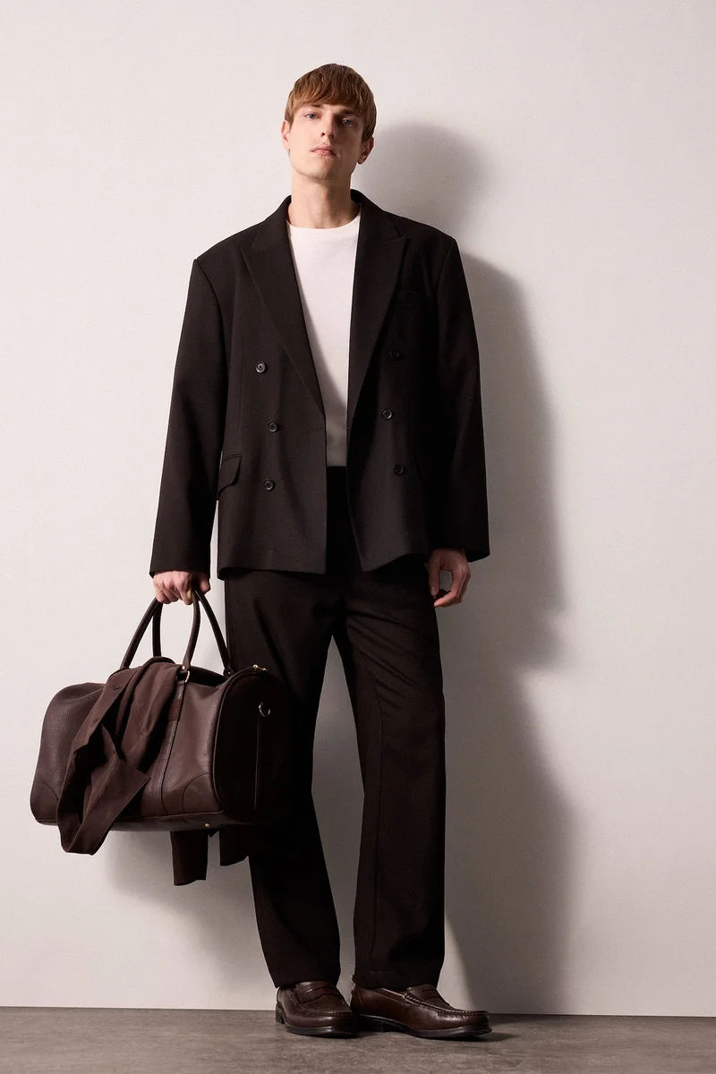 Straight Fit Elastic Waist Pleated Trousers