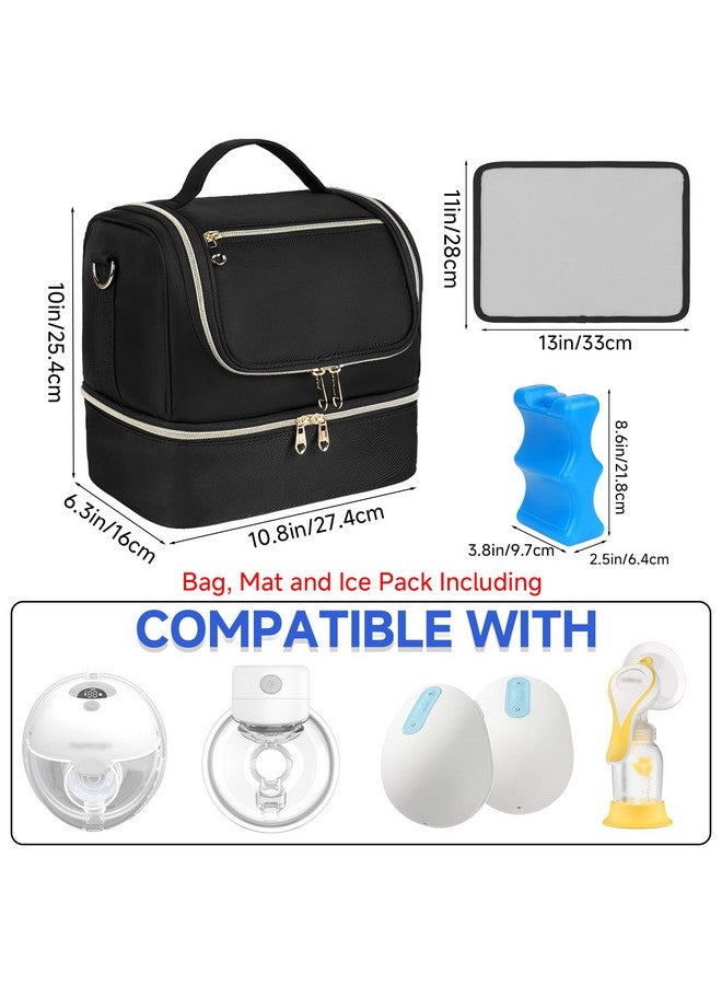 Jaffzora Wearable Breast Pump Bag with Cooler Compartment Fits for Willow/Elvie/Momcozy M5/S12 Pro/Medela, Breast Milk Travel Tote Bag with Ice Pack & Waterproof Mat,Black - Image 2