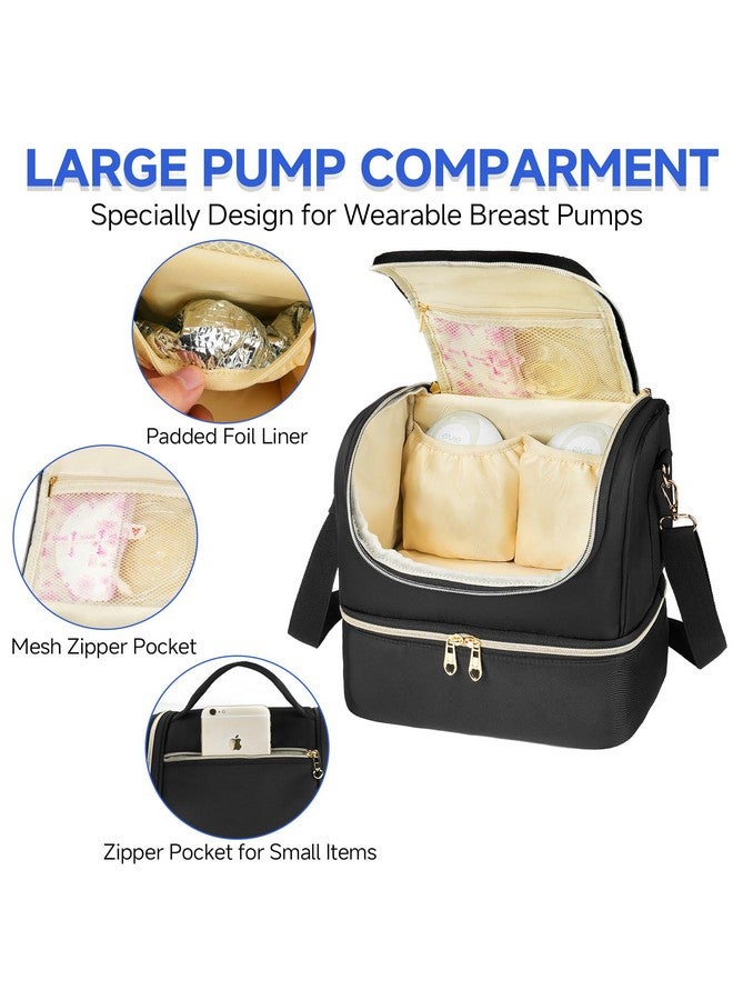 Jaffzora Wearable Breast Pump Bag with Cooler Compartment Fits for Willow/Elvie/Momcozy M5/S12 Pro/Medela, Breast Milk Travel Tote Bag with Ice Pack & Waterproof Mat,Black - Image 4