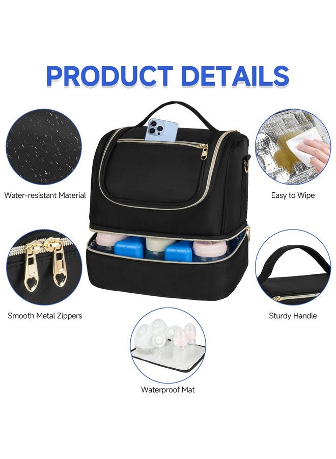 Jaffzora Wearable Breast Pump Bag with Cooler Compartment Fits for Willow/Elvie/Momcozy M5/S12 Pro/Medela, Breast Milk Travel Tote Bag with Ice Pack & Waterproof Mat,Black - Image 5