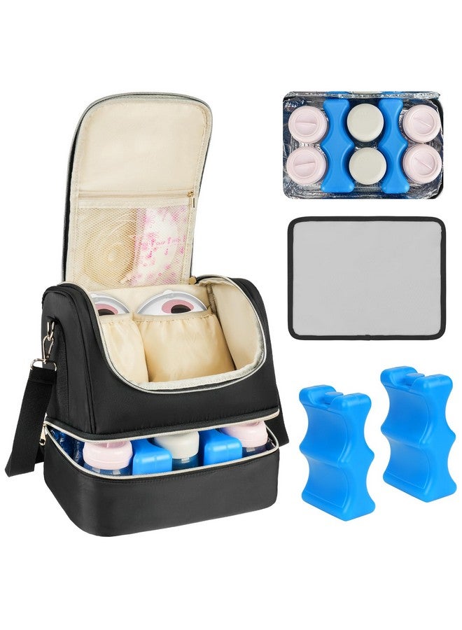 Jaffzora Wearable Breast Pump Bag with Cooler Compartment Fits for Willow/Elvie/Momcozy M5/S12 Pro/Medela, Breast Milk Travel Tote Bag with Ice Pack & Waterproof Mat,Black - Image 1