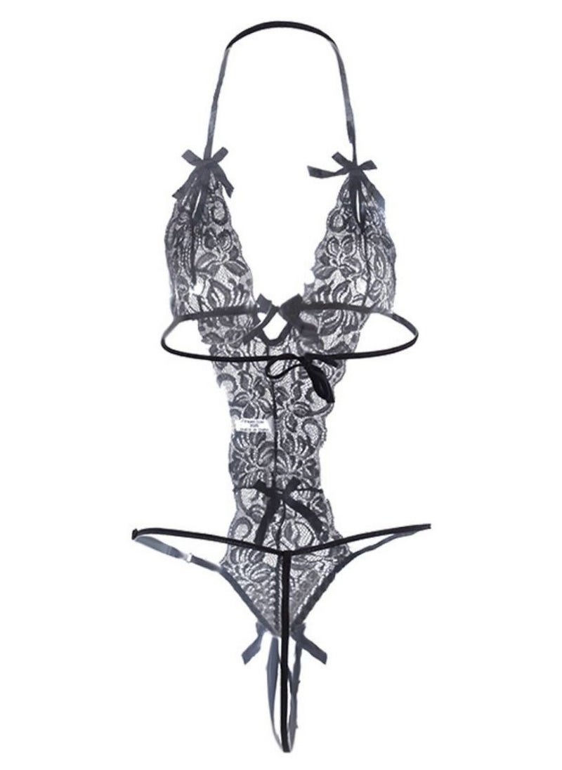 Generic Pajamas Lace Robe for Women See Through Suspenders Dress Nightgown  - Image 3