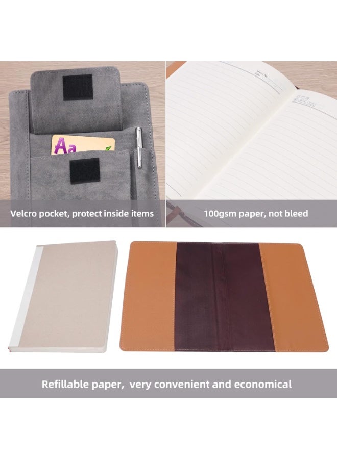 Little gorilla Refillable Lined Leather Journal Notebook, A5 Hardcover Journal Notebook, 80gsm 100 Pages Thick Paper Notebooks with Front Pockets and Pen Pocket for Men Women School, Travel, Business, Writing - Image 4