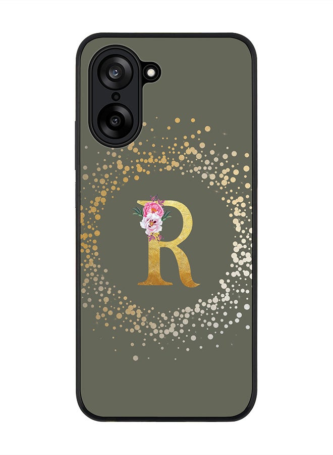 For OnePlus Nord CE5 / Ace 5 Racing Case,Slim fit Camera Protection, Shockproof Thin Phone cover  - Custom Monogram Floral - R  (Olive Green )