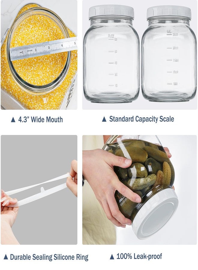 Folinstall 2 Pack 0.8 Gallon Glass Jar With Lid, 102 Oz Wide Mouth Mason Jars, Clear Glass Storage Jars With 2 Scale Marks, Canning Jars For Pickling, Rice, Sugar, Flour, Pasta - Image 3