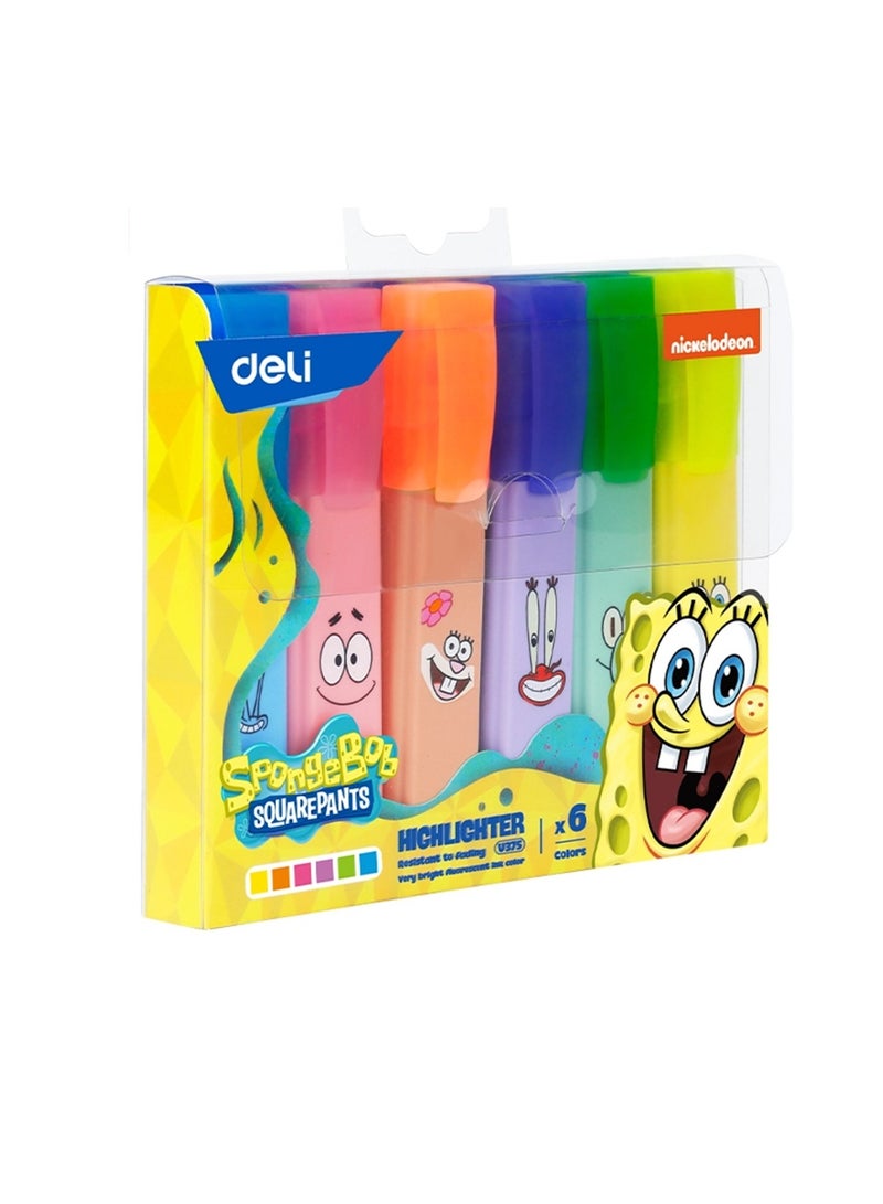 Deli 6-Piece Highlighters Spongebob Design Assorted Colours  - Image 1