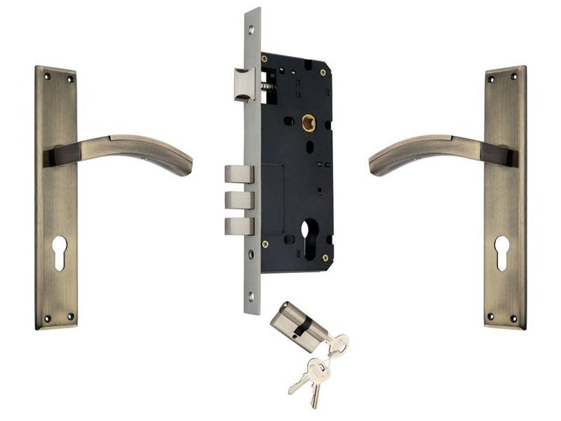 DUKE قفل باب دوار أسطواني مزدوج 60 مم بتشطيب نحاسي عتيق 10 بوصة من ديوك مع 3 مفاتيح نحاسية لقفل الباب للمنزل وغرفة المعيشة والفندق - Image 1