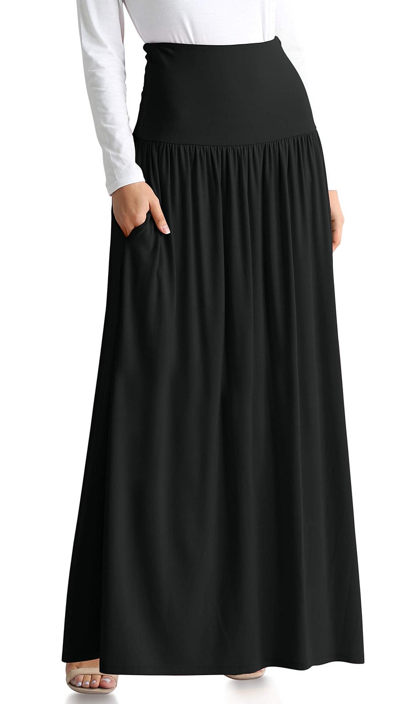 Simlu Black Skirts for Women Ankle Length Skirt Casual Long Skirt High Waisted Maxi Skirt Reg and Plus Size Skirt Long Skirt (Size 3X-Large, Black) - Image 1