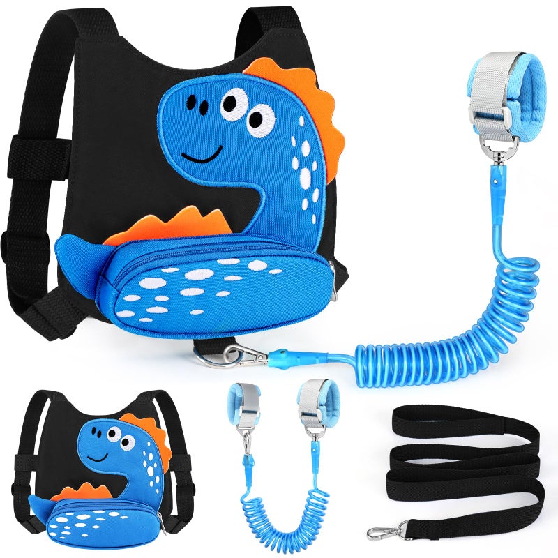 Accmor Toddler Harness Leash with Anti Lost Wrist Link Cute Dinosaur Kids Harnesses Children Leashes Baby Walking Harness Keep Child Close Wristband Strap for Boys Travel