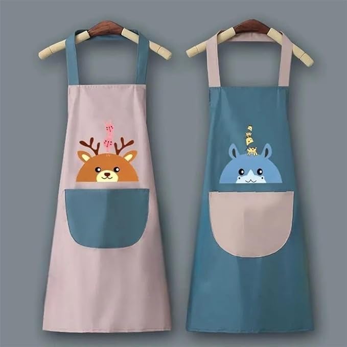 9UP Cooking Printed Apron 2Pcs Waterproof Kitchen Apron With Centre Pocket Oil Proof Fashion Apron Suitable For Cooking Baking Dishwashing And Other Occasions Pack Of 2 - Image 1