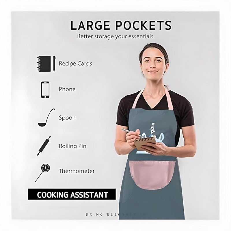 9UP Cooking Printed Apron 2Pcs Waterproof Kitchen Apron With Centre Pocket Oil Proof Fashion Apron Suitable For Cooking Baking Dishwashing And Other Occasions Pack Of 2 - Image 5