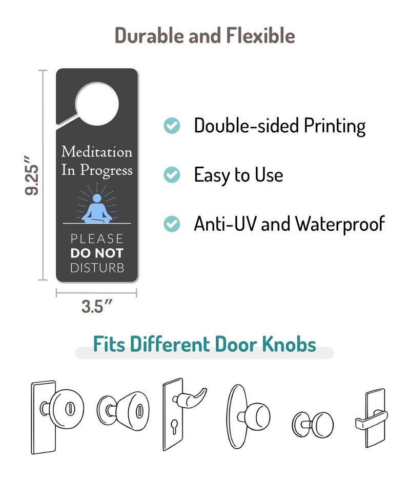 Al Raied ARS® 2 Pack Meditation Door Hanger - Do Not Disturb Sign, 9.3"x3.5" PVC Plastic - Image 2
