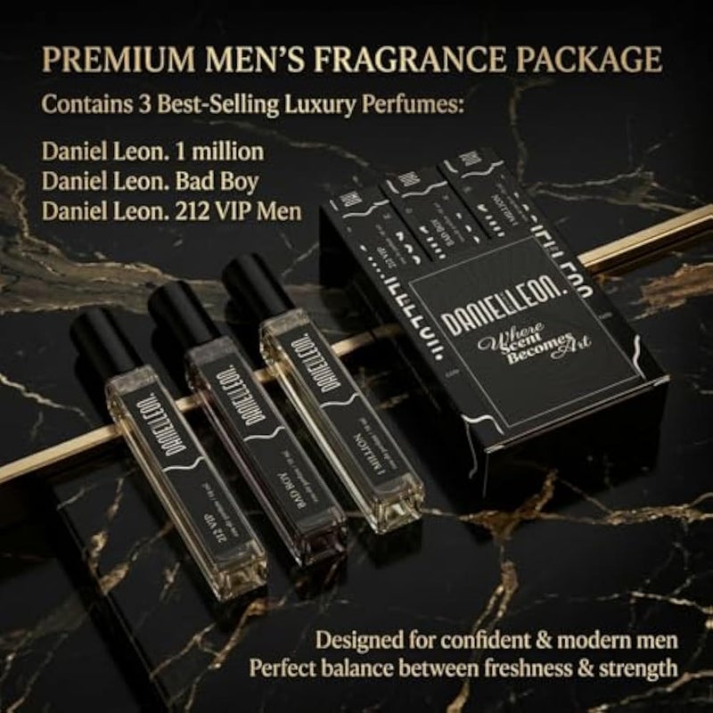 Daniel Leon Men's Perfume Set 3 x 10ml - 212 VIP, 1 Million & Bad Boy Inspired Fragrance Collection - Long Lasting Eau de Parfum - Mini Travel Size Gift Set for Men - Image 2
