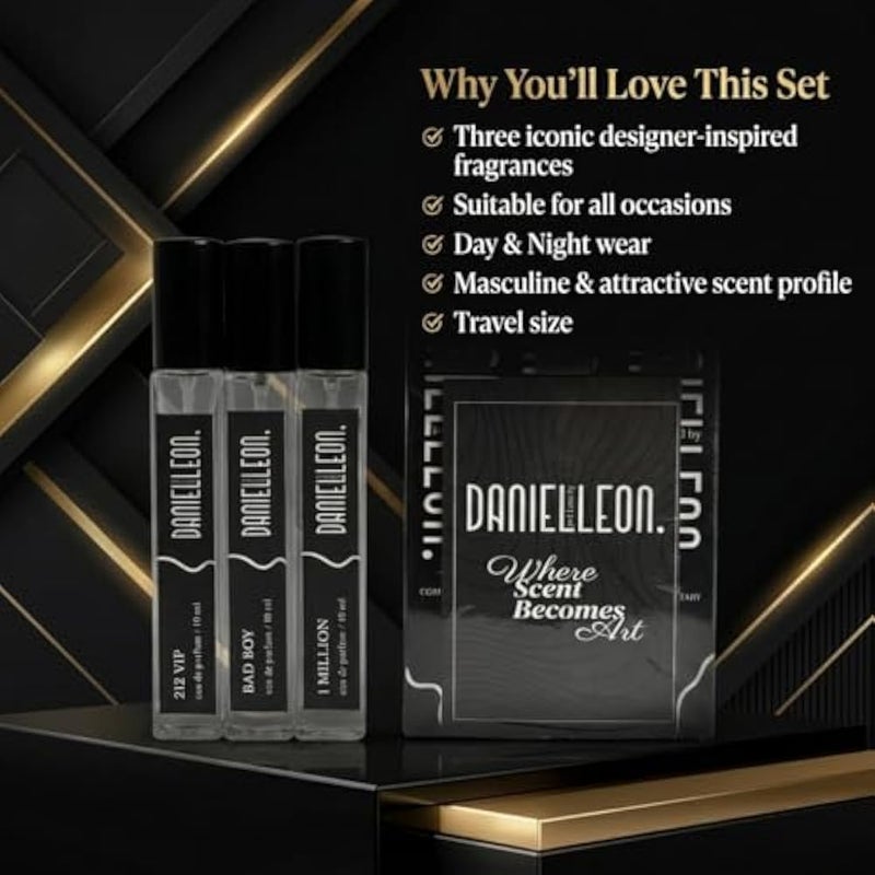 Daniel Leon Men's Perfume Set 3 x 10ml - 212 VIP, 1 Million & Bad Boy Inspired Fragrance Collection - Long Lasting Eau de Parfum - Mini Travel Size Gift Set for Men - Image 3