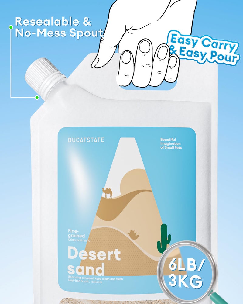 BUCATSTATE Hamster Bath Sand with Pour Spout, 6.6LB Desert Bath Sand | No-Dust Potty Litter Calcium-Free Sand for Hamster Chinchillas Gerbil Mice Degu or Other Small Pets (Fine Sand) - Image 2