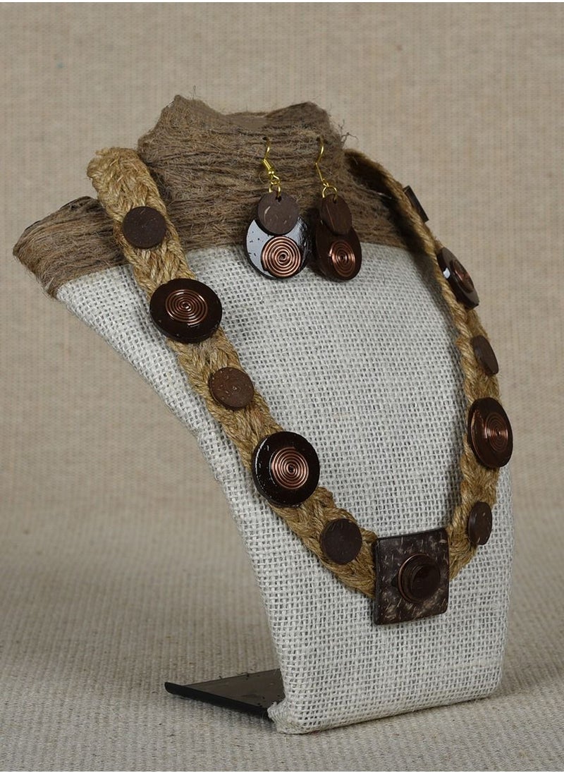 N & H Women's Coconut Shell with Jute Design Necklace with Earrings Set  - Image 2
