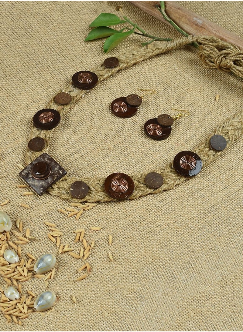 N & H Women's Coconut Shell with Jute Design Necklace with Earrings Set  - Image 4