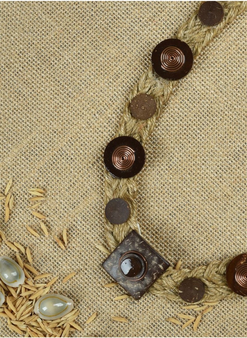 N & H Women's Coconut Shell with Jute Design Necklace with Earrings Set  - Image 5