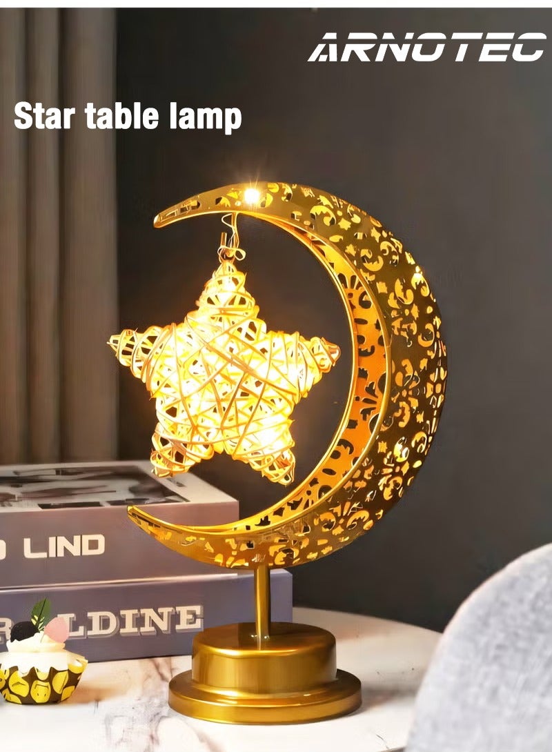 ARNOTEC Decorations LED Decorative Light Moon Star Table Lamp, Cordless Moon Shape Desk Lamp, Bedside Table Night Light for Bedroom Dining Living Room Party Nursery Office Decor  - Image 1