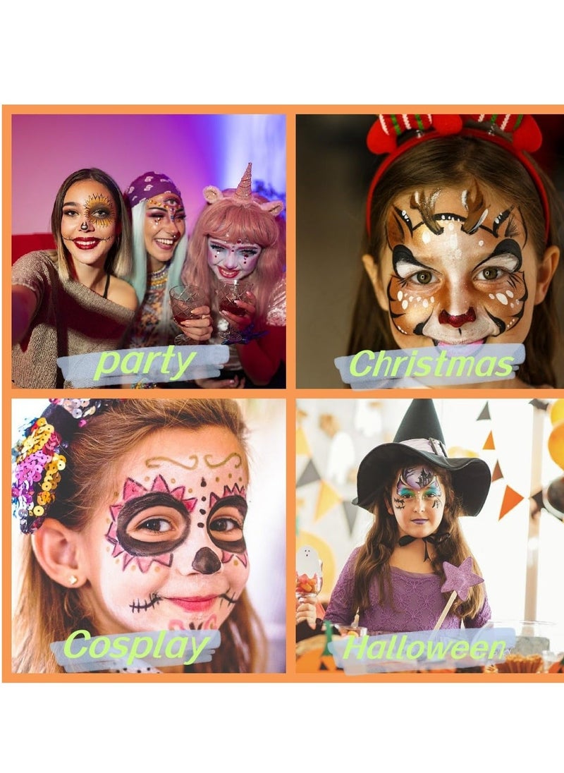 Face Painting Kit for Kids Party- 16 Water Based Non-Toxic Sensitive Skin Paints with Stencils, 2 Painted Stick, Halloween Makeup Kit - Safe and Easy to Use Face Paint Kit for Kids - Image 3