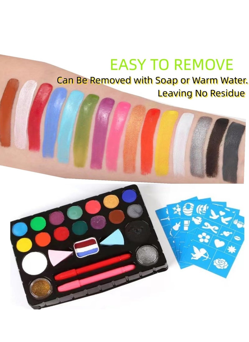 Face Painting Kit for Kids Party- 16 Water Based Non-Toxic Sensitive Skin Paints with Stencils, 2 Painted Stick, Halloween Makeup Kit - Safe and Easy to Use Face Paint Kit for Kids - Image 5